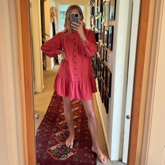 Banana Republic Pink Button Flounce Hem Mini Oversized Loose Fit Tunic Dress - Picture 4 of 16